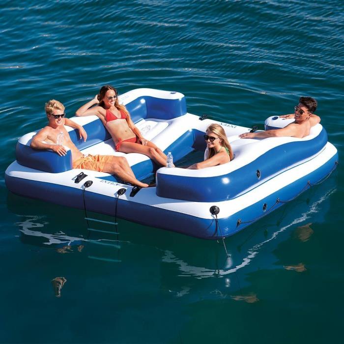 Inflatable Floating Island 5 Person Raft Boat w/ Sofa Seating Cup Holders NEW!