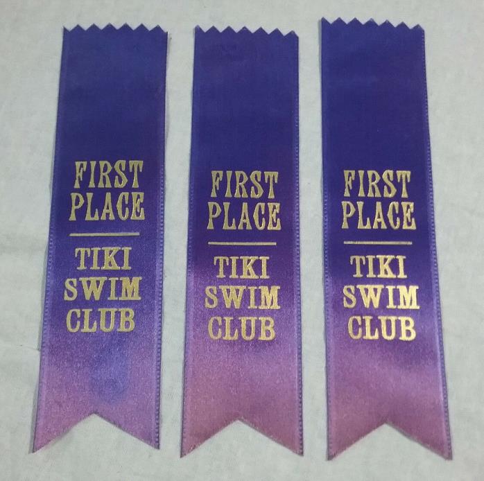 Tiki Swim Club First Place Blue Prize Ribbons 60s Lot of 3 Vintage 1960s