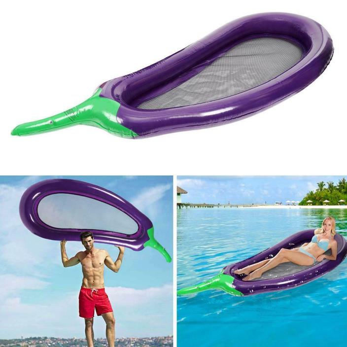 Giant Inflatable Eggplant Swimming Pool Float Raft Beach Lounge Bed Toy Chair