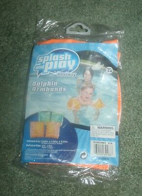 New Splash & Play Inflatable Orange Dolphin PairArmbands Floaties~Ages 3-6