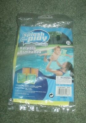 New Splash & Play Inflatable Yellow Dolphin PairArmbands Floaties~Ages 3-6