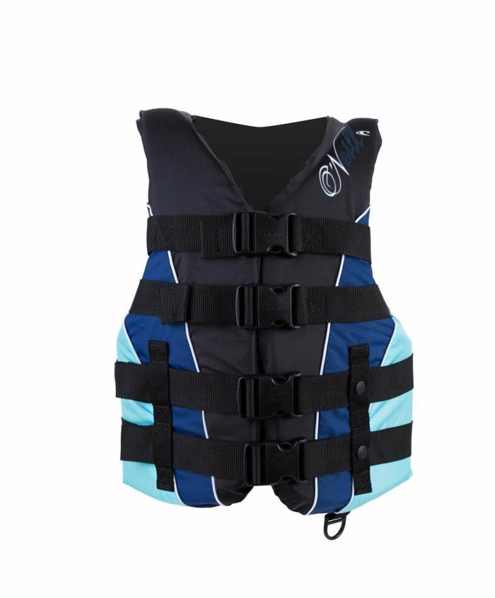 O'Neill Waterski Women's USCG Approved Life Vest Size XL Black Turquoise NEW