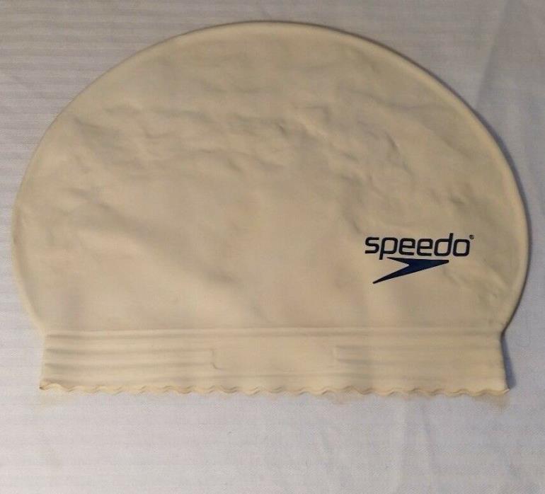 Speedo rubber white with dark blue logo swim cap