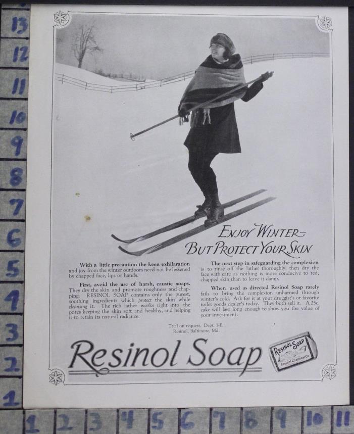 1921 RESINOL WINTER COUNTRY SKI POLE SNOW SPORT GAME VINTAGE PHOTO AD  BP41
