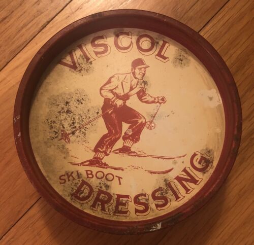 Vintage Tin Can Viscol Ski Boot Dressing Skiing Memorabilia Advertising