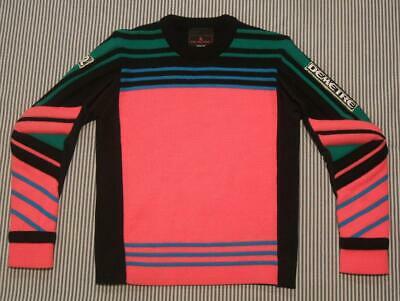 VTG 80s DEMETRE PADDED NEON PINK JR SUPER G SLALOM RACING SKI SWEATER SPANDEX  M