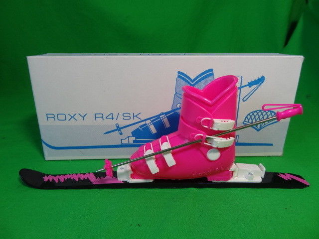 Vintage New 1980's Pink Souvenir Roxy R4/SK Mini Ski, Boot & Holder Made Austria