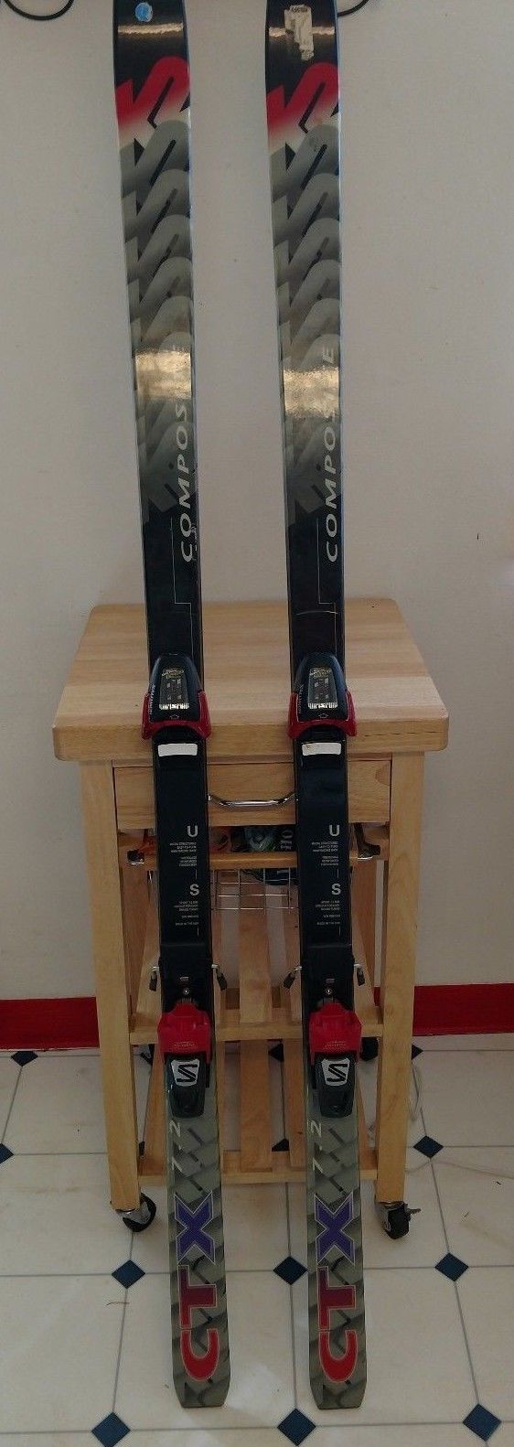 Vintage 90's CTX COMPOSITE Snow Skis w/ Salomon Quadrax Ski Bindings Preowned