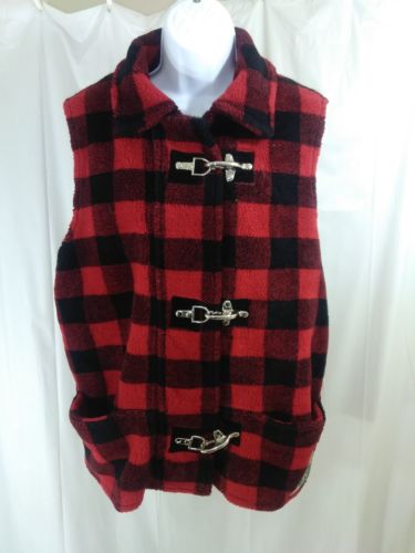 Vintage Cedars Ski Vest With Metal Clasps Large Sized Red Black Checkered Skiing