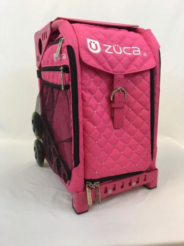ZUCA Pink Rhinestone Quilted Design Ice Skate Bag with Light Up Wheels
