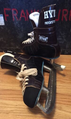 Vintage Hyde Registered Black Leather NHL Hockey Ice Skates Shoes. Size 10.5