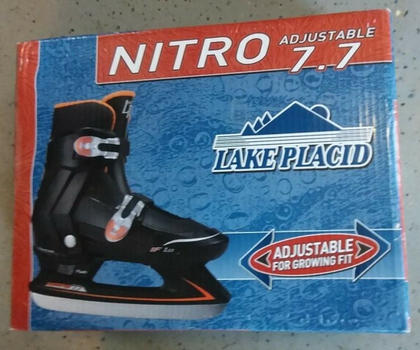 New Lake Placid Nitro 7.7 Adjustable Ice Skate boys Size Medium fits 2-4 Hockey
