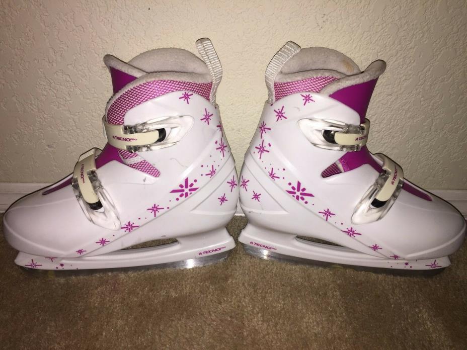 Girls Youth  Reebok Step In Ice Skates White Pink VGUC with blade guards covers