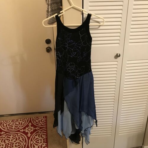Jerry’s Women’s Small Ice Dancing Handkerchief Skirt Glitter Blue Black Dress