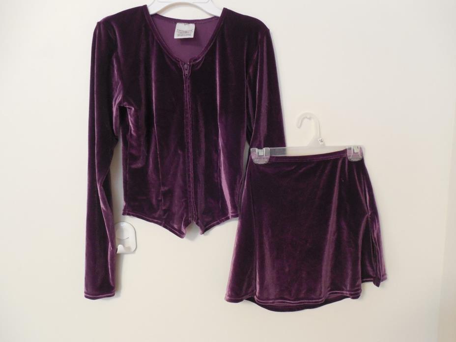 Girls Mondor outfit 12/14 top & skort skirt Purple velour LS zip up top