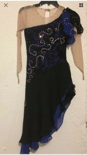 Tango Style Black/Royal Blue Ice Dance Dress With Swvorski AXS