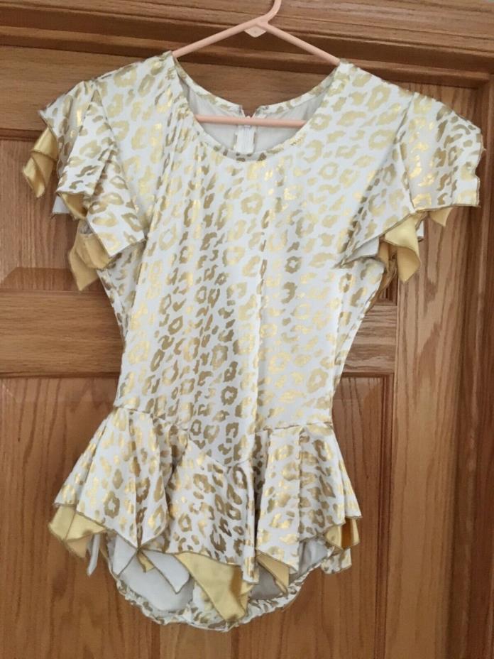 Competition Ice Figure Skating Dress Gold Shimmery Animal Print Size L