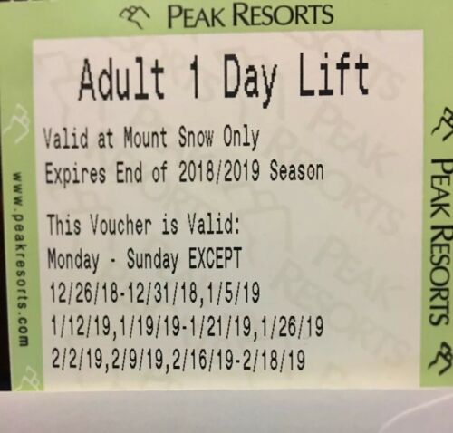 Pair of 2 Mount Snow Vermont VT Adult 1 Day Ski Lift Ticket Passes Mt Snow