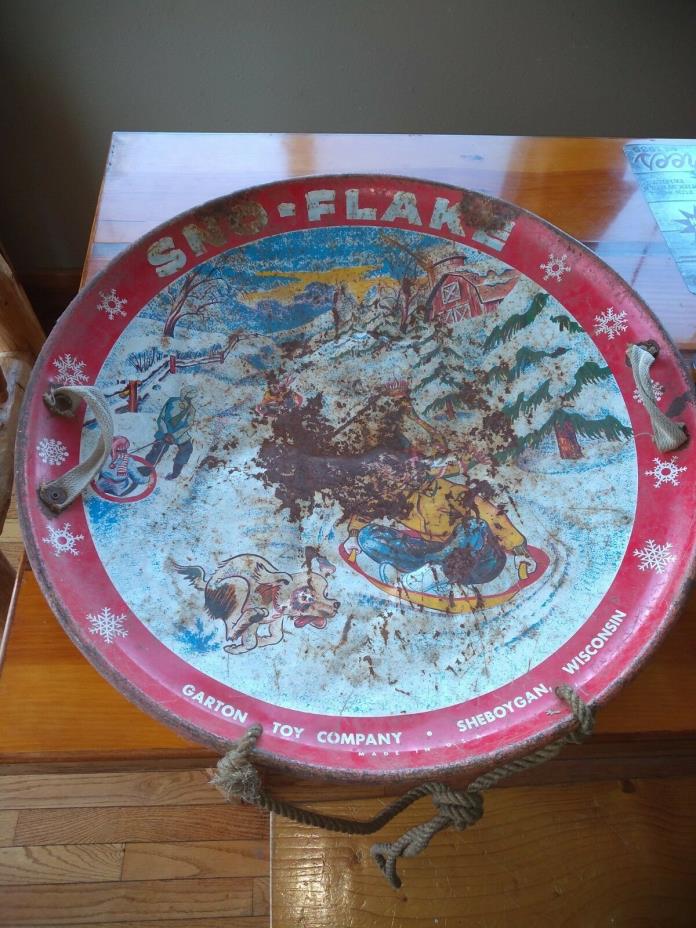 Vintage saucer sled. Tin  metal. Sheboygan Wi. Garton toy company