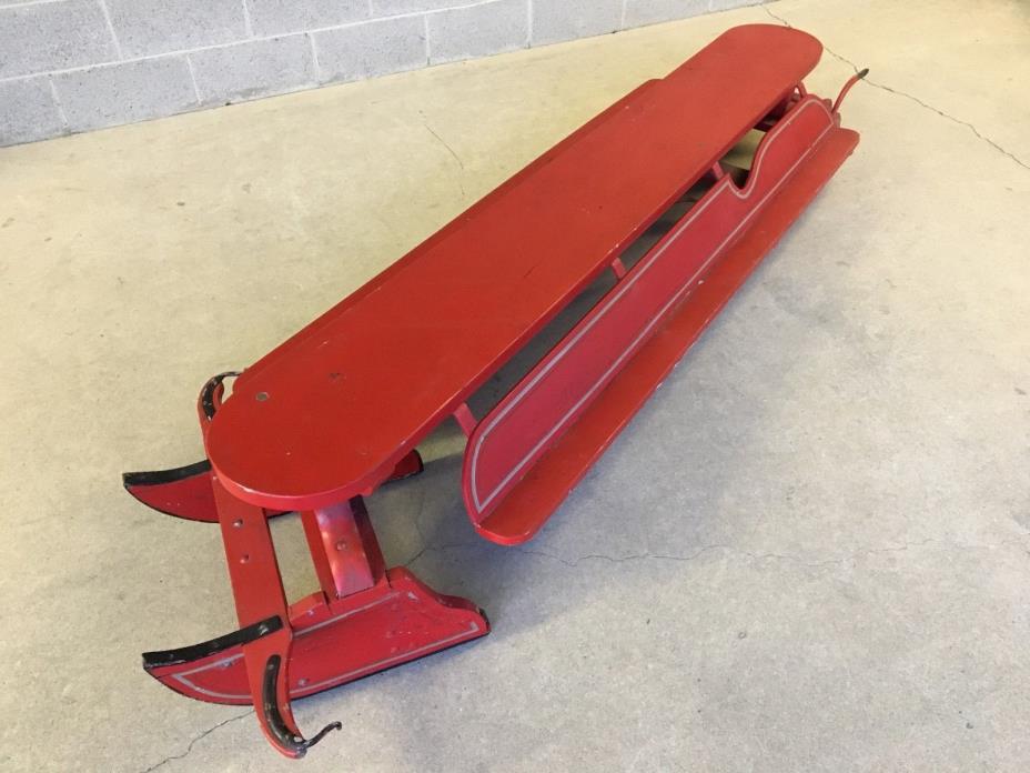 ANTIQUE 1900'S HAND PAINTED 4 MAN BOBSLED - SLED 8 1/2 FEET LONG