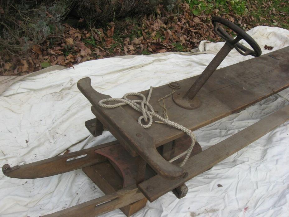 Antique Traverse Sled with Original Antique Steering wheel