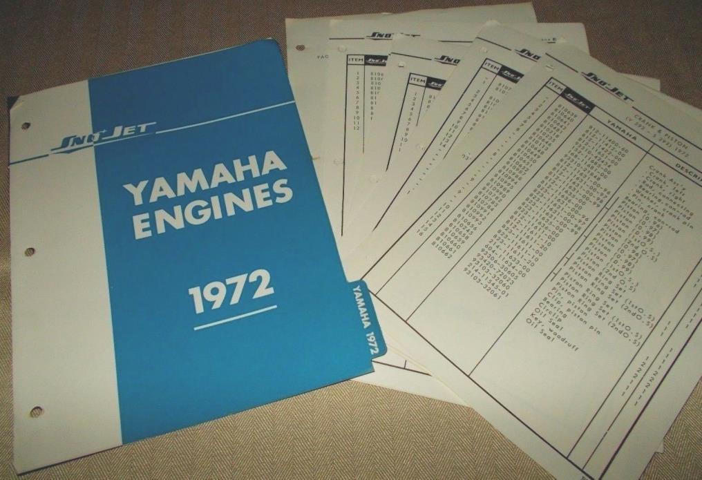 Sno Jet Yamaha Engines 1972 Parts Lists Sheets