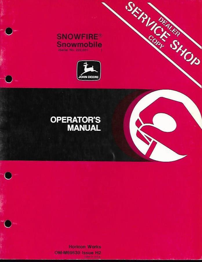 JOHN DEERE SNOWFIRE SNOWMOBILE OPERATORS MANUAL