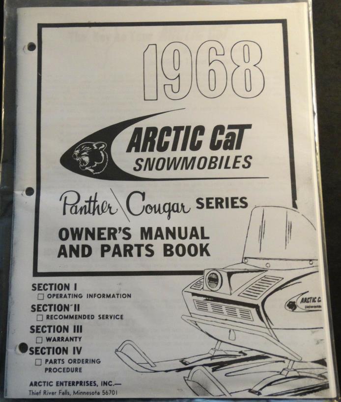 1968 ARCTIC CAT PANTHER & COUGAR PARTS & OWNERS MANUAL COPY (455)