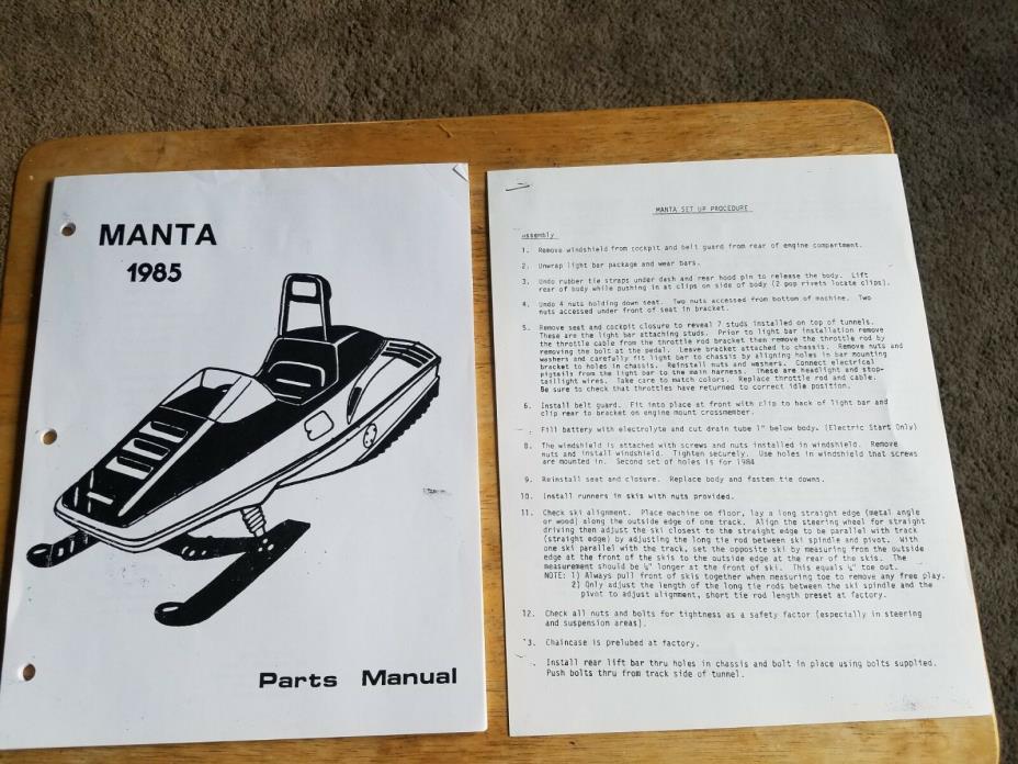 RARE 1985 MANTA PARTS AND SET UP PROCEDURE MANUALS