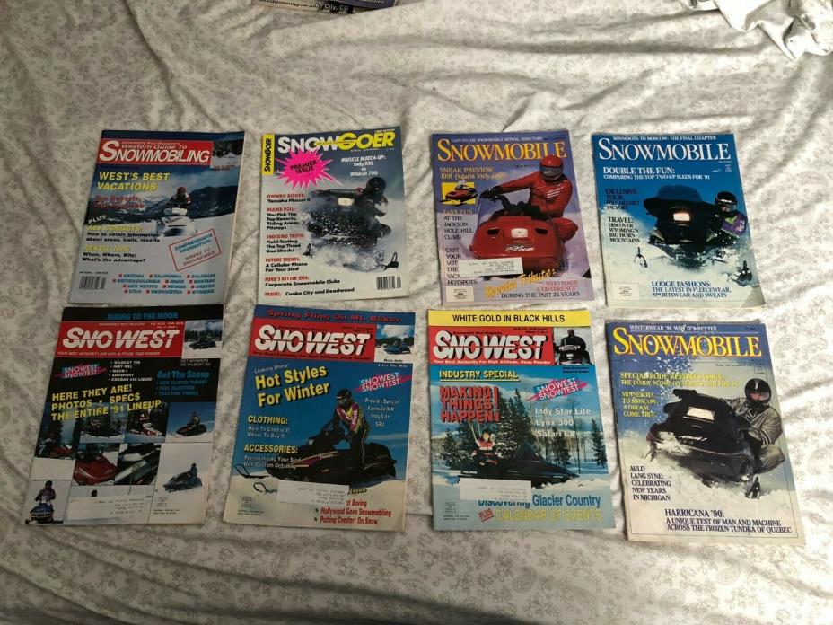 (8 LOT) Vintage 1990 Snowmobile Magazine (Arctic Cat, Polaris, Ski Doo, Yamaha)