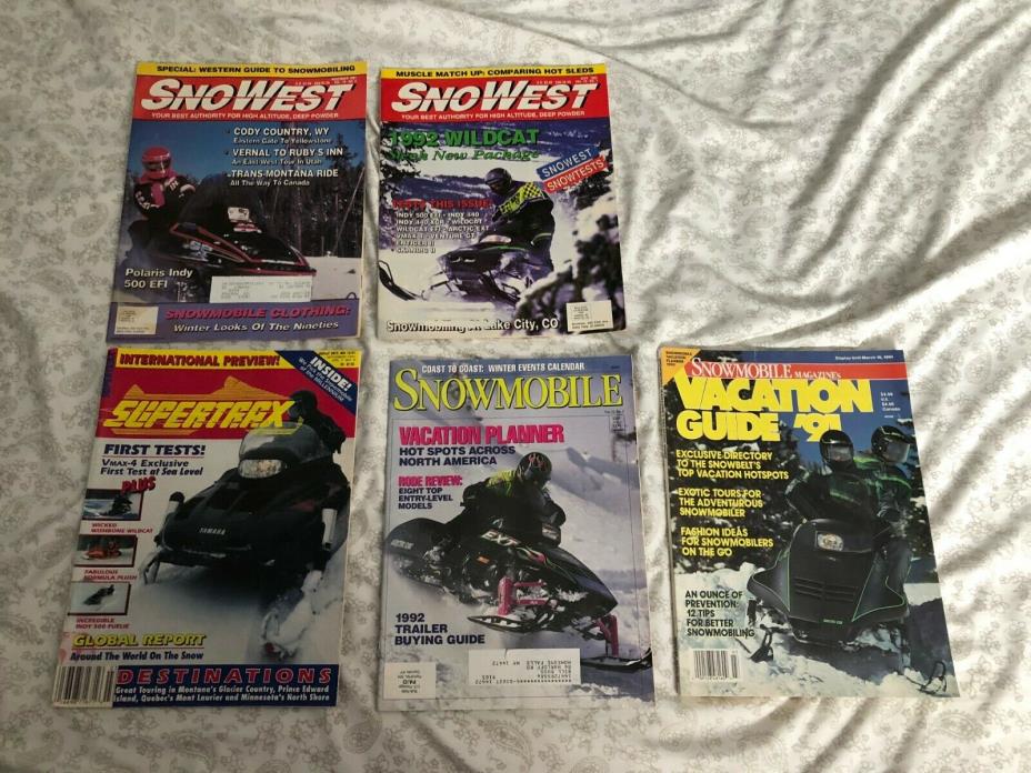 (5 LOT) Vintage 1991 Snowmobile Magazine (Arctic Cat, Polaris, Ski Doo, Yamaha)
