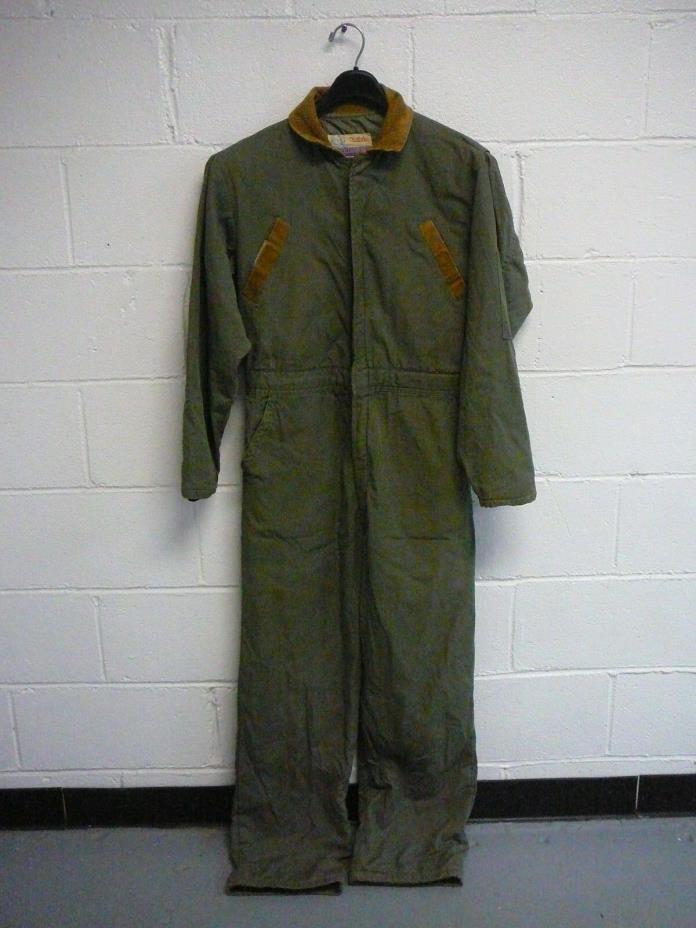 VTG Duxbak Aircel Olive Green Cold Weather Jump Suit Coveralls Corduroy - H42