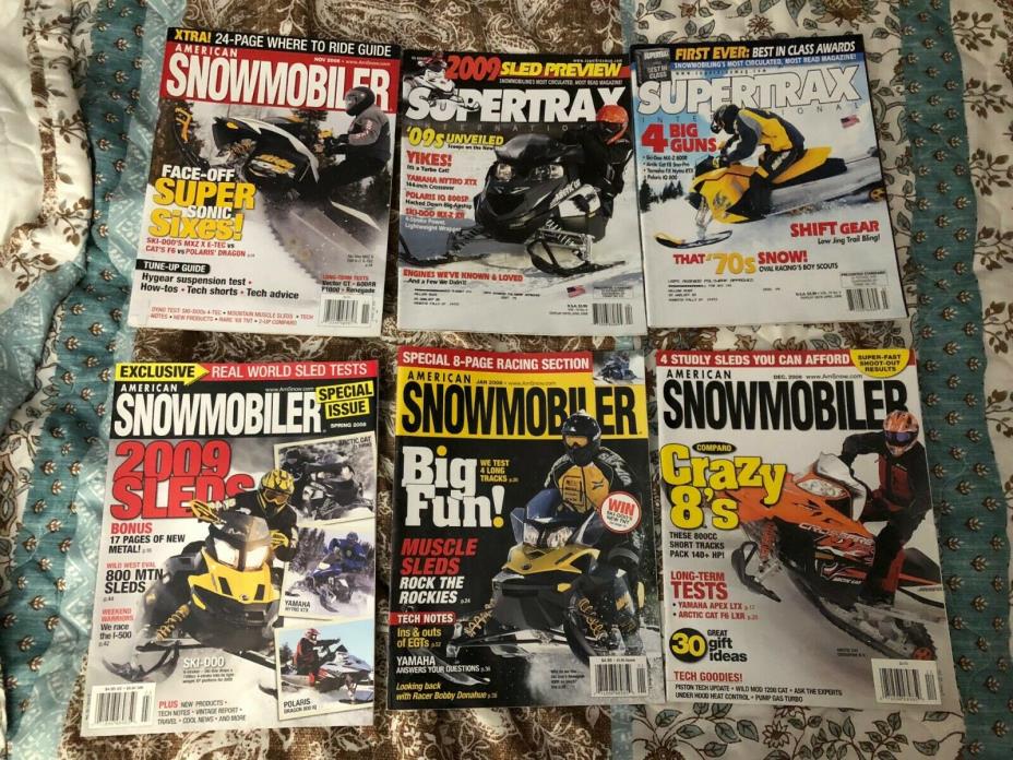 (6 LOT) Vintage 2008 Snowmobile Magazine (Arctic Cat, Polaris, Ski Doo, Yamaha)