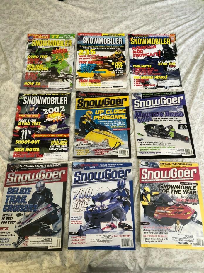 (9 LOT) Vintage 2001 Snowmobile Magazine (Arctic Cat, Polaris, Ski Doo, Yamaha)
