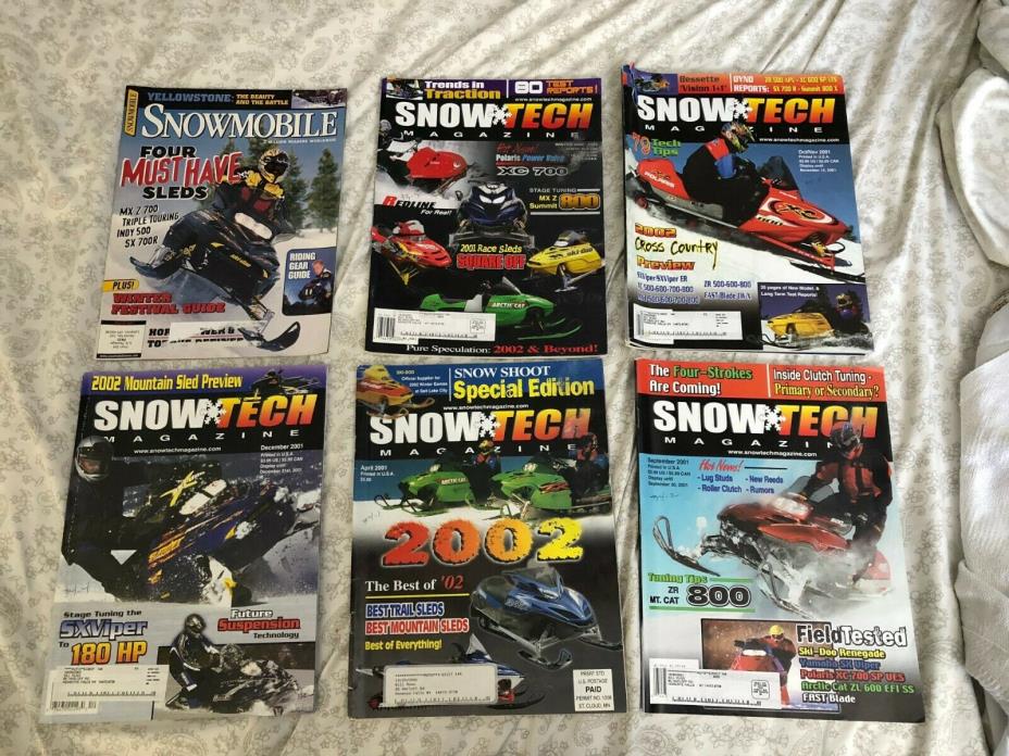 (6 LOT) Vintage 2001 Snowmobile Magazine (Arctic Cat, Polaris, Ski Doo, Yamaha)