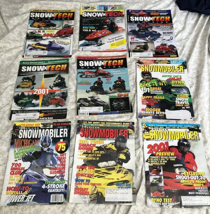 (9 LOT) Vintage 2000 Snowmobile Magazine (Arctic Cat, Polaris, Ski Doo, Yamaha)