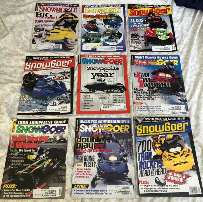 (9 LOT) Vintage 1999 Snowmobile Magazine (Arctic Cat, Polaris, Ski Doo, Yamaha)