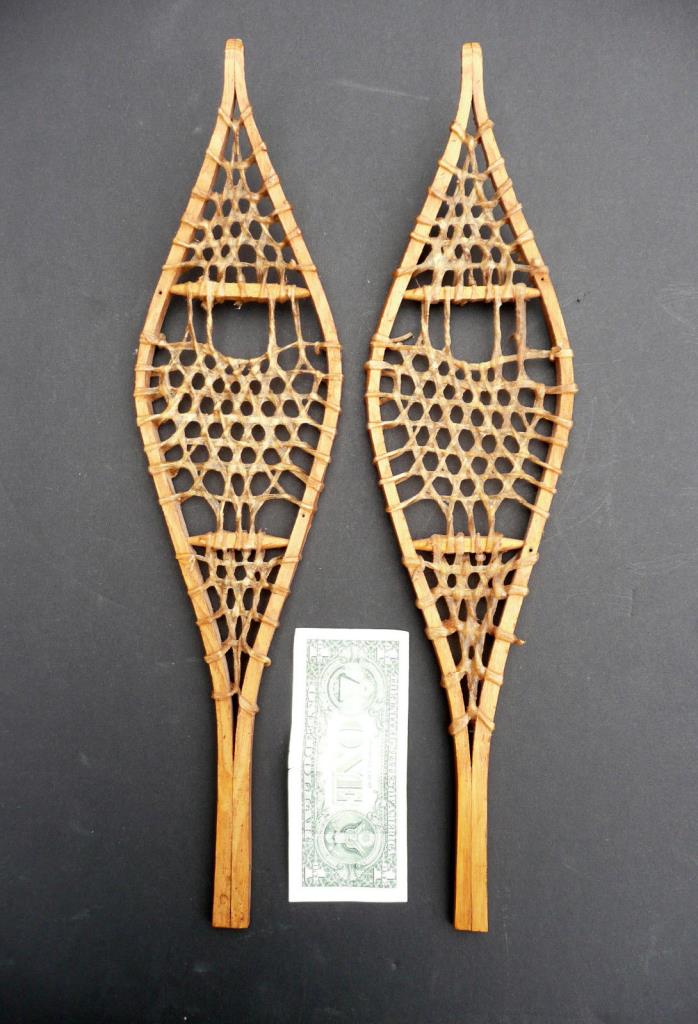 Vintage VERY SMALL Indian Made Snowshoes Miniature Sample 19 x 4.5 * FREE SHIP *