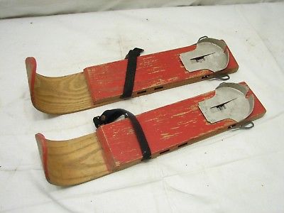 Vintage Peters Co Children's Wooden Ski Skates Snow Shoe Attachment Wood Child