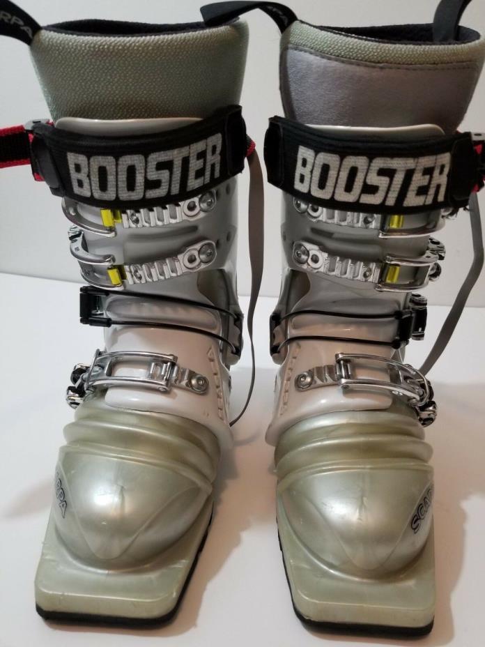 Scarpa T1 Telemark Ski Boots Size 21 Silver 75mm Toe 3 Pin Booster Vibram Italy