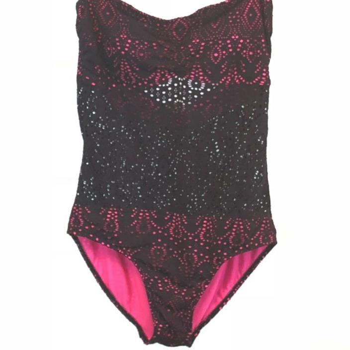 OP Junior Pink & Black 1 piece Bathing Suit Size 11-13
