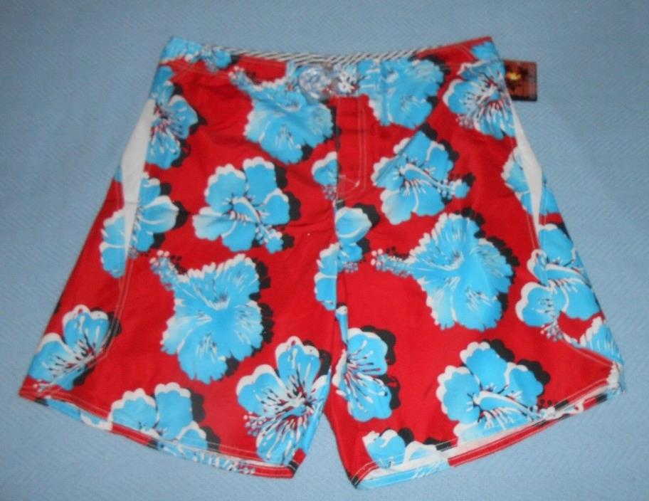 Joe Boxer Mens Red Blue Hibiscus Swim Trunks  Size 36  Brand New with Tag