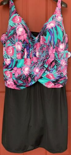 NEW Swimsuits For All Floral One Piece Tummy Control Swimdress Plus Size 22