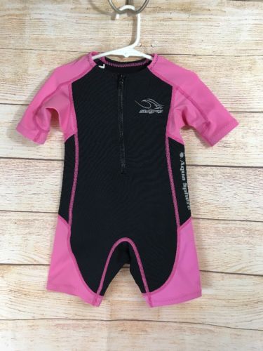 Stingray Aqua Sphere Girls Wetsuit Size 4 UPF 50 Solar Protection Pink Black