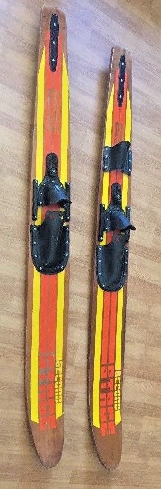 Vtg Wooden Water Skis Ebonite Second Stage Water Skis 64