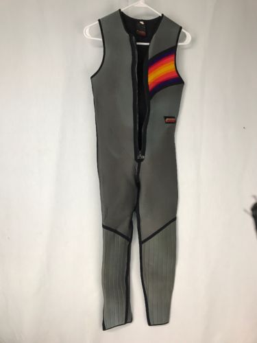 Vintage Retro Wetsuit Grey Men’s  Women's Medium Grey With Rainbow Design 70's