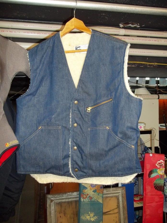 Vintage 70s Come On Strong Denim Sherpa Lined Vest Mens Large Blue Made In USA