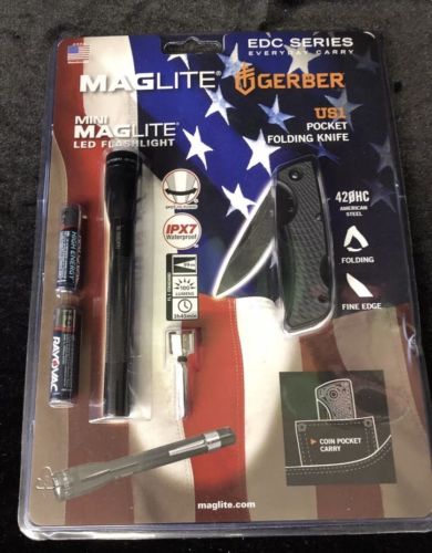 LOT OF 24 Maglite LED Flashlight w/ Gerber Am Steel US1 Pocket Knife SP32TRK