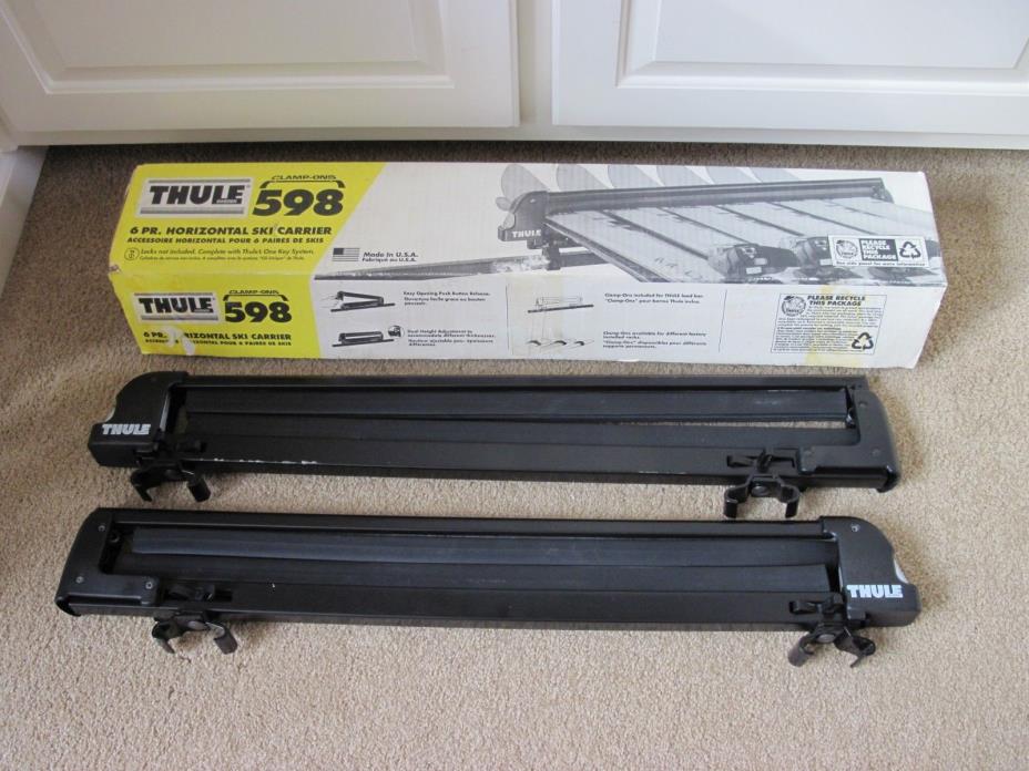 THULE CLAMP-ON SKI RACK #598-NO LOCKS-HOLDS 6-PAIR-NICE CLEAN CONDITION