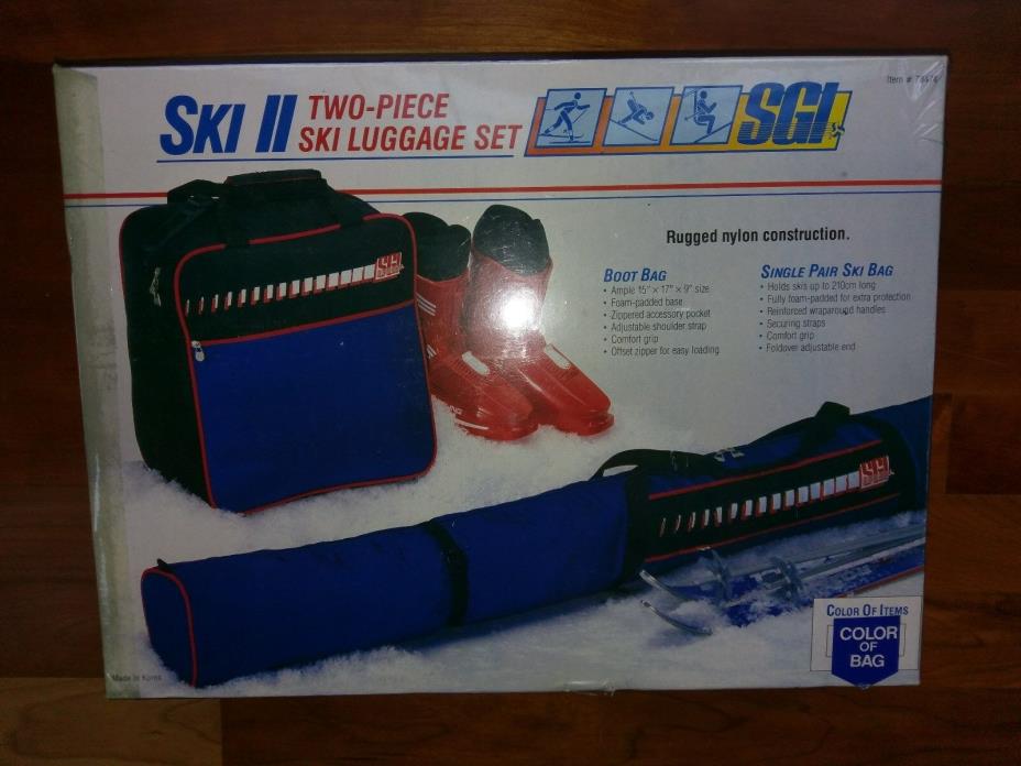 Vtg New Old Stock SGI Ski II Two-Piece Ski Luggage Set Single Pair Boot Bag Blue